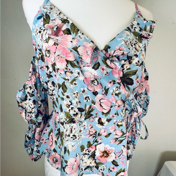 Floral Blue and Pink Women's Top - Picture 4 of 8